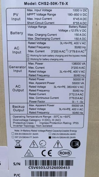 SAJ CHS2 All In One Hybrid Energy Storage System 50kw Hybrid inverter and 100kwhr Lithium battery